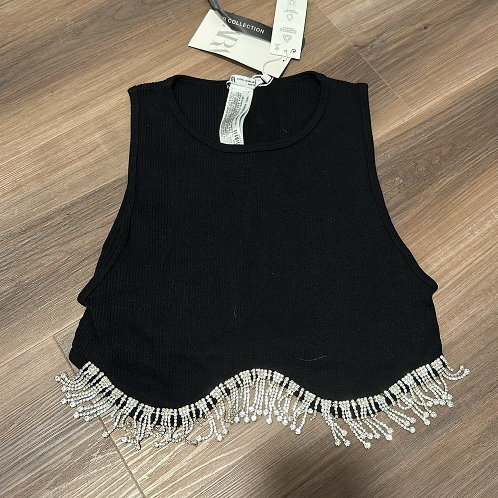 NWT Zara Contour Top with Sparkly tassels